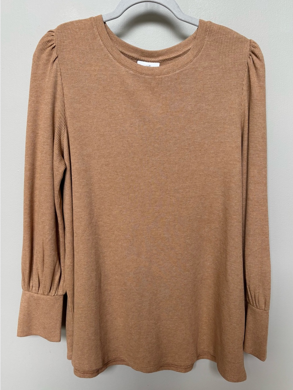 J.Jill Long Sleeve Waffle Knit Puff Shoulder Top Camel XL Neutral
